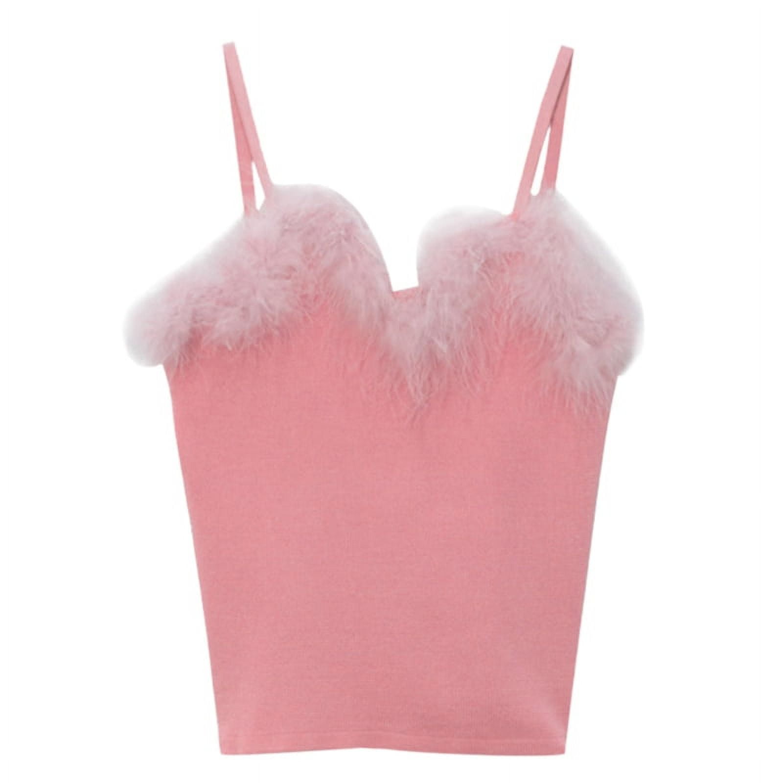 Fluffy Faux Fur Pink Bra Crop