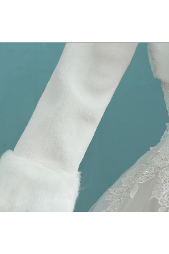 Womens Vintage White Plush Bridal Wrap Stole Shawl Long Sleeve Evening Party Cape Shrug Princess Thickened Warm Wedding Jacket