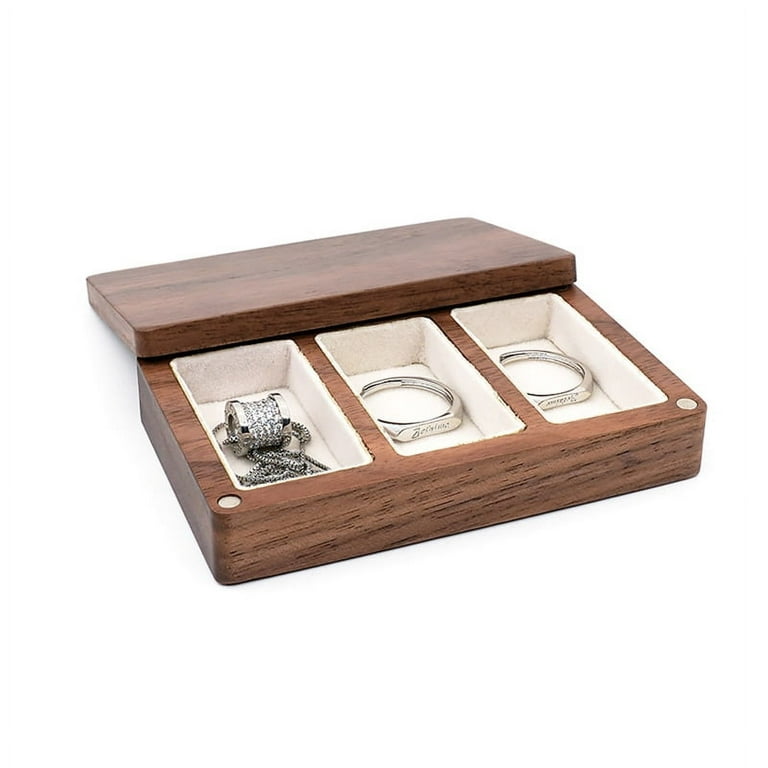 GENEMA Wooden Jewelry Box Ring Necklace Earring Organizer Box Walnut Solid  Wood Small Jewelry Storage Box Case for Ring Earring 