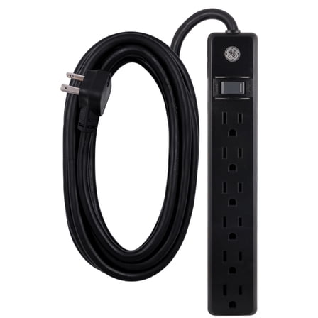 GENERAL ELECTRIC 12-ft 6-Outlet Power Strip with Surge Protection, Grounded Plug, Black, 45192
