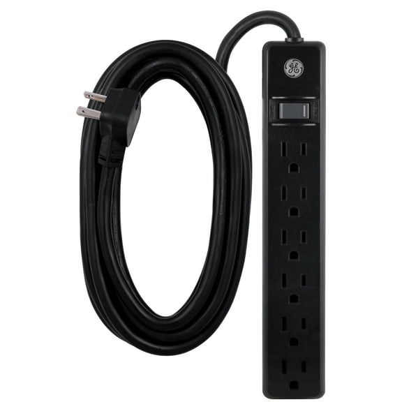 GENERAL ELECTRIC 12-ft 6-Outlet Power Strip with Surge Protection, Grounded Plug, Black, 45192