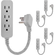 GENERAL ELECTRIC Designer 1 Ft Power Strip 5 Pack with 6 Inch Braided Extension Cord, 3 Grounded Outlets, Flat Plug, Heather Gray, 53244