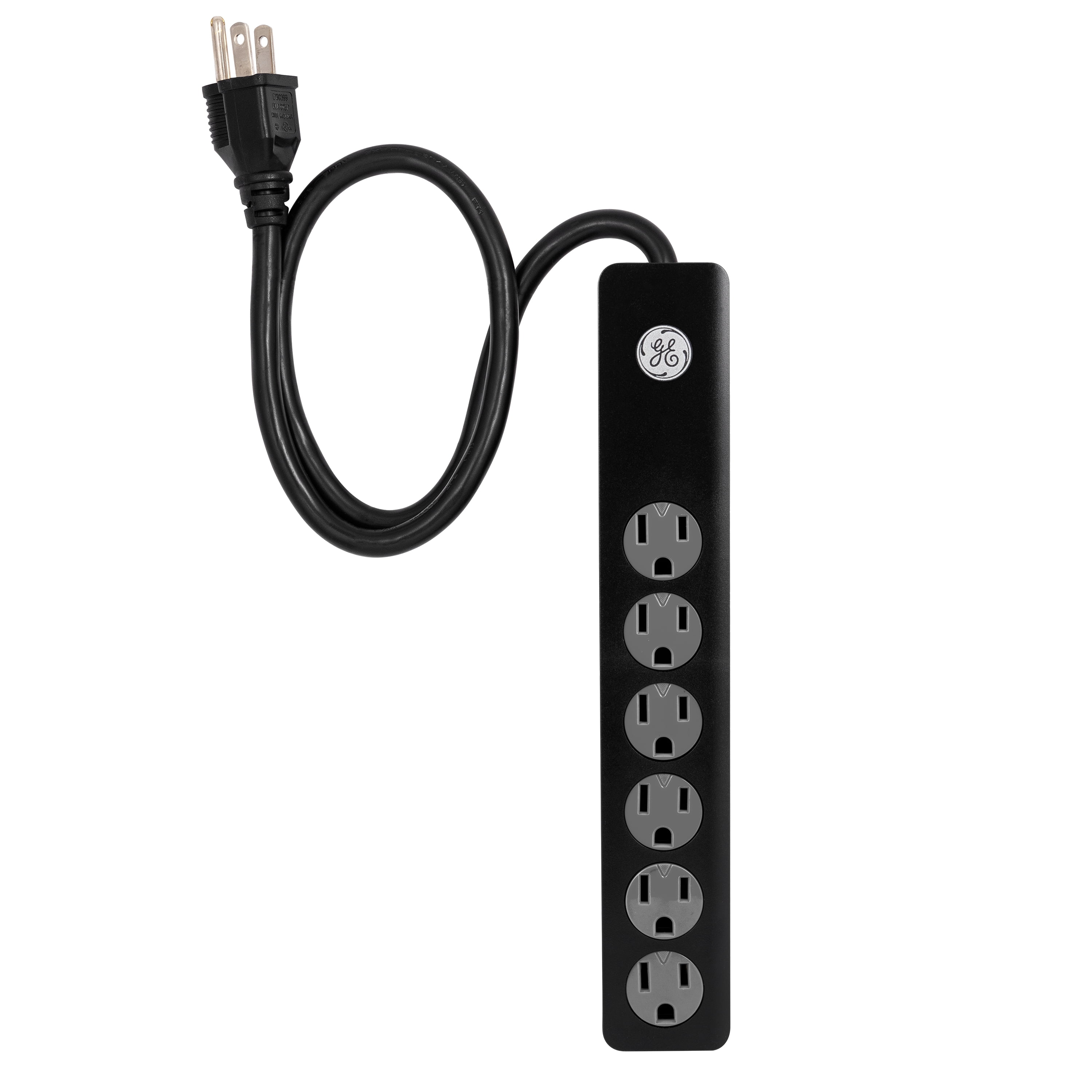 Black 6-Outlet Surge Protector Power Strip with USB Slot