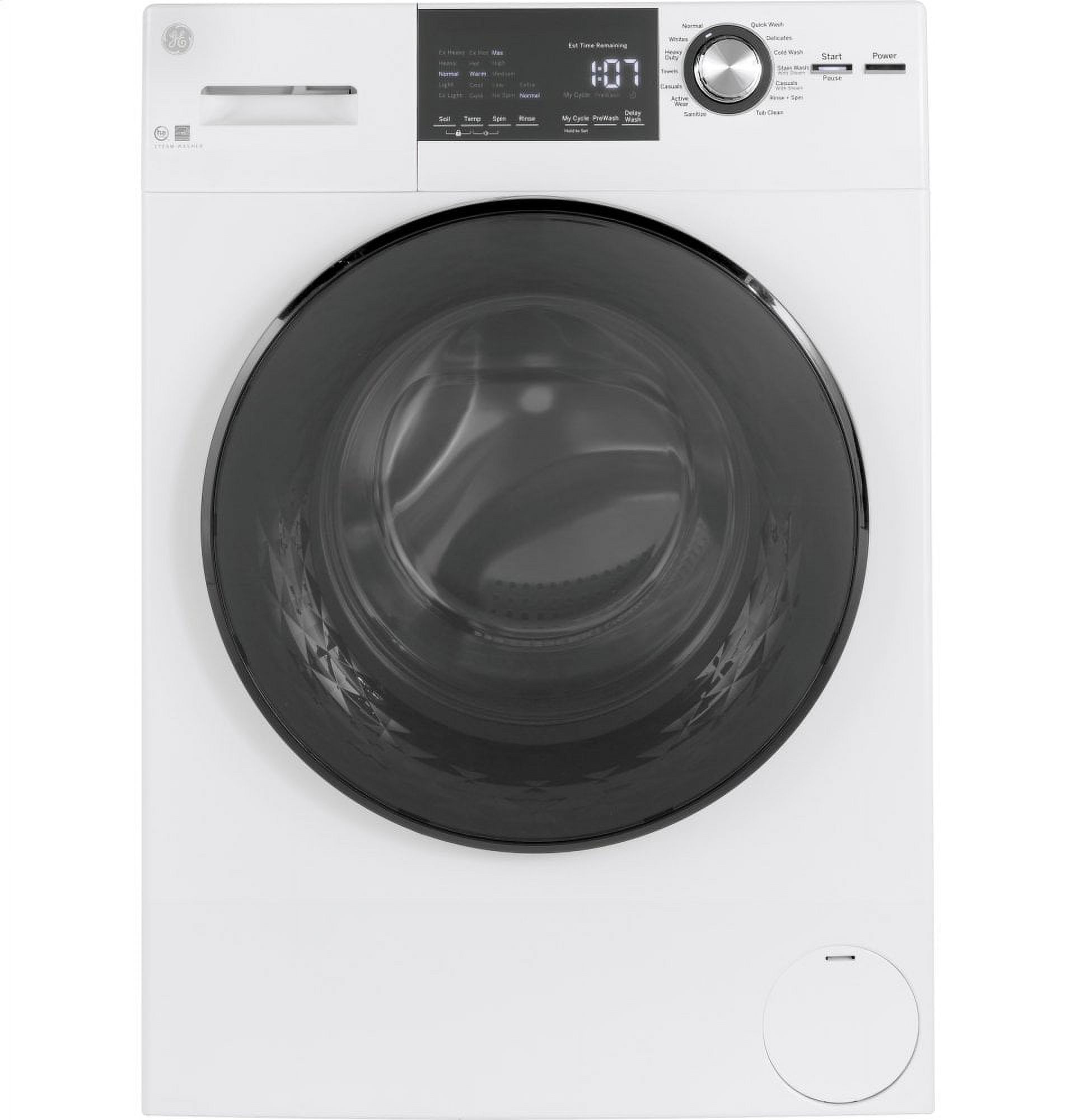 GENERAL ELECTRIC GFW148SSMWW 24 Frontload Washer with Steam 2.4 cu. ft. Capacity Plugs into Dryer or Wall Energy Star Electronic Touch Controls in White - image 1 of 5