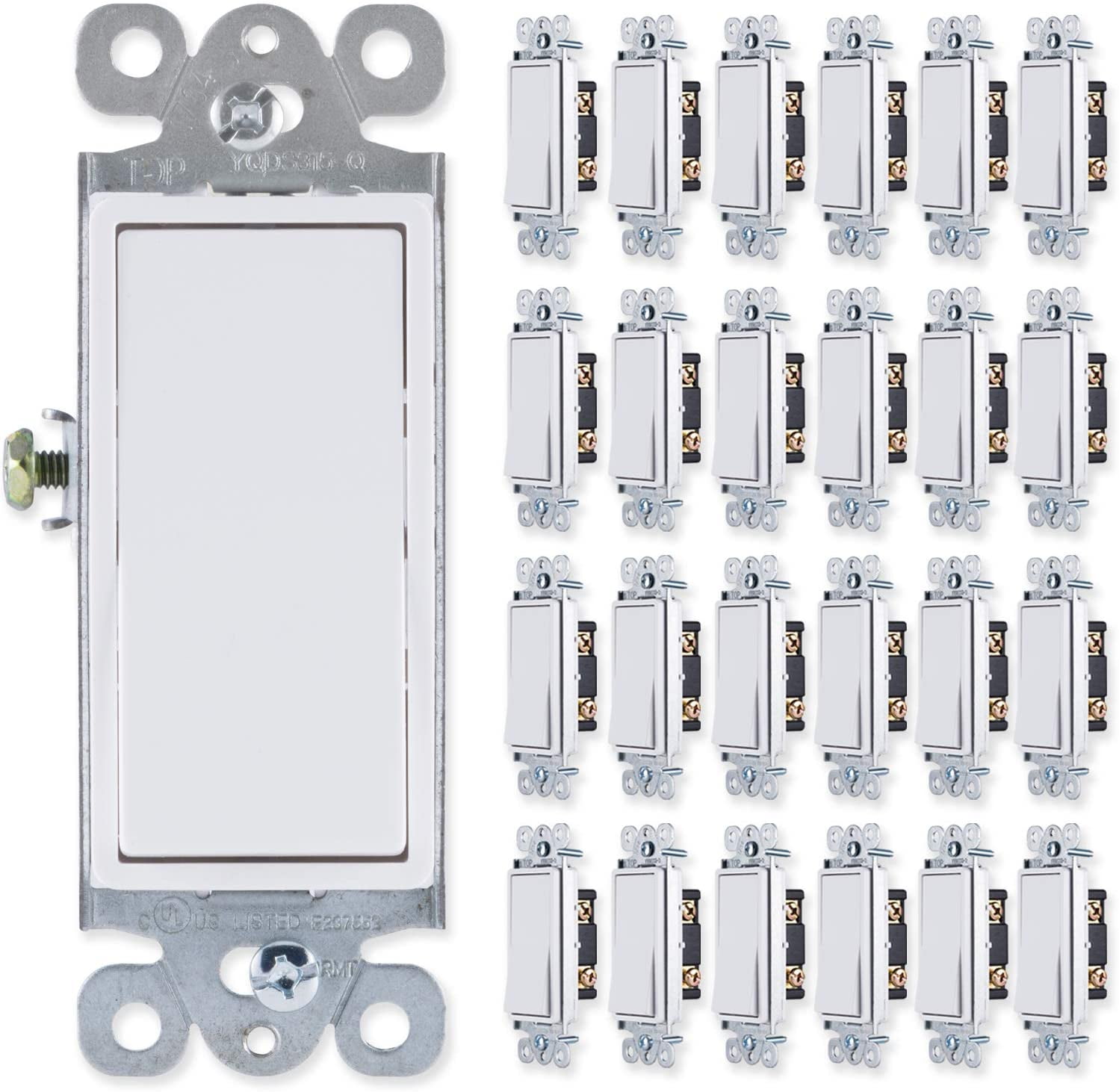 GENERAL ELECTRIC Grounding Paddle Rocker 25 Pack, Single Pole, In Wall On/Off Power Replacement for Ceiling Fans & Lights, 15 Amp, for Home, Office & Kitchen, UL Listed, White, 44018 Light Switch