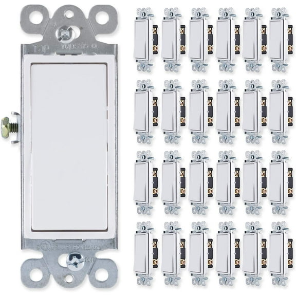 GENERAL ELECTRIC Grounding Paddle Rocker 25 Pack, Single Pole, In Wall On/Off Power Replacement for Ceiling Fans & Lights, 15 Amp, for Home, Office & Kitchen, UL Listed, White, 44018 Light Switch