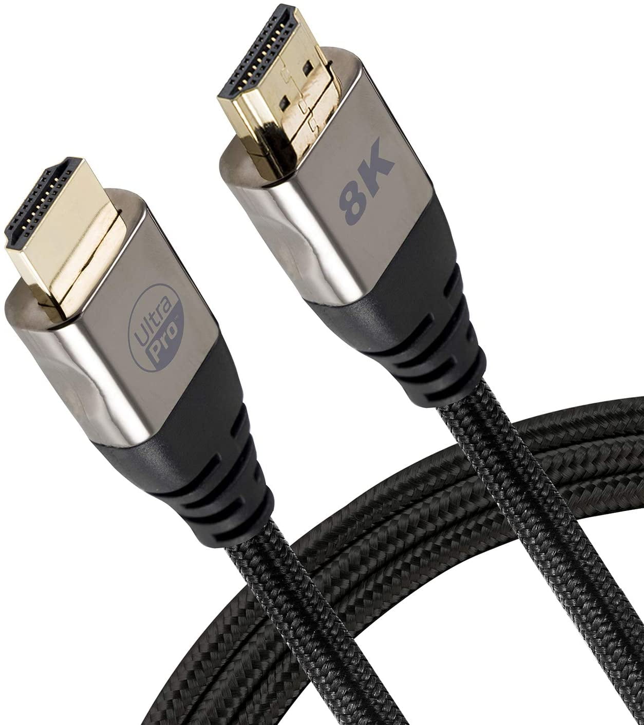 UltraPro 8K Black Braided HDMI Cable with Gold-Plated Contacts, 6ft