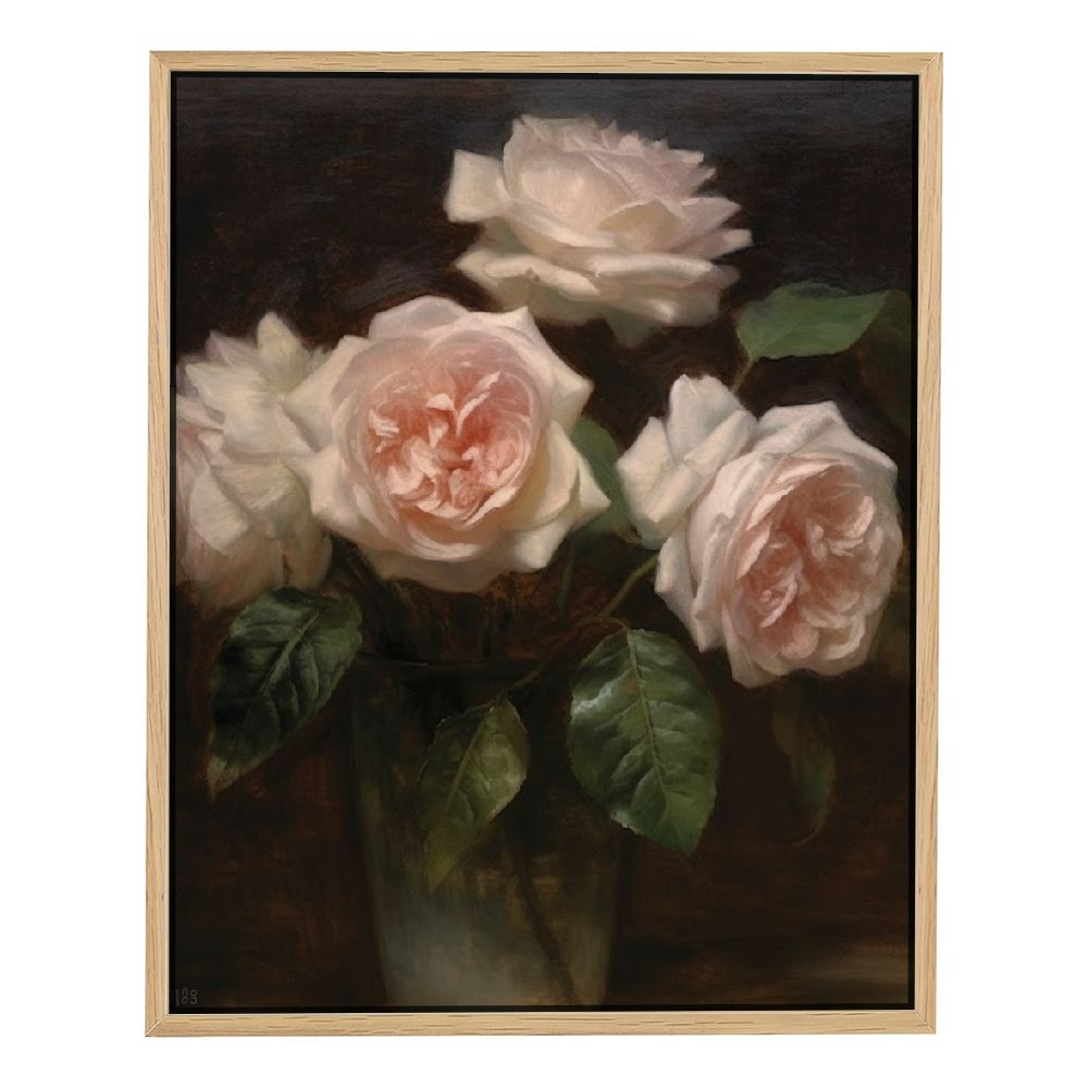 GENERALS Framed Canvas Wall Art,Roses in Glass Vase Vintage Flower