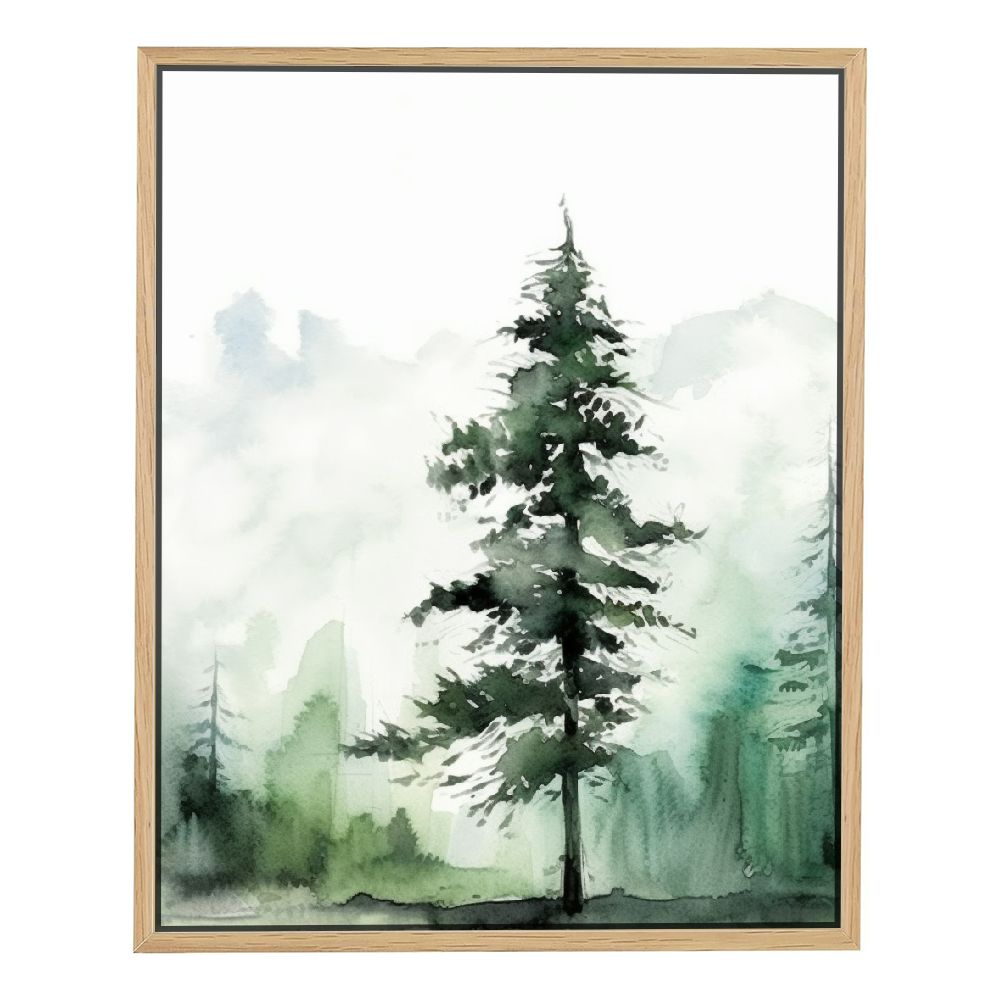 GENERALS Framed Mountain Forest Wall Art, Watercolor Pine Tree Wall