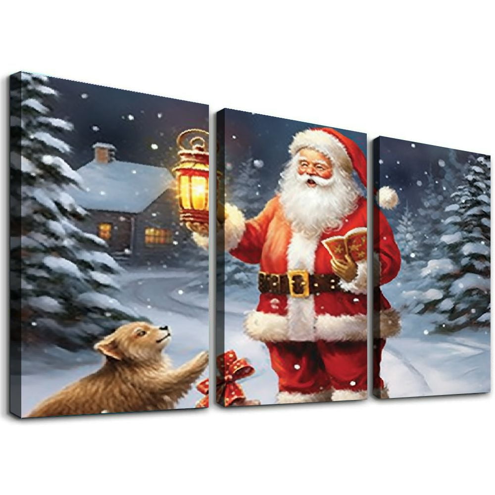 GENERALS Santa Claus Lamp Post Lighted Canvas Wall Art Print With Timer