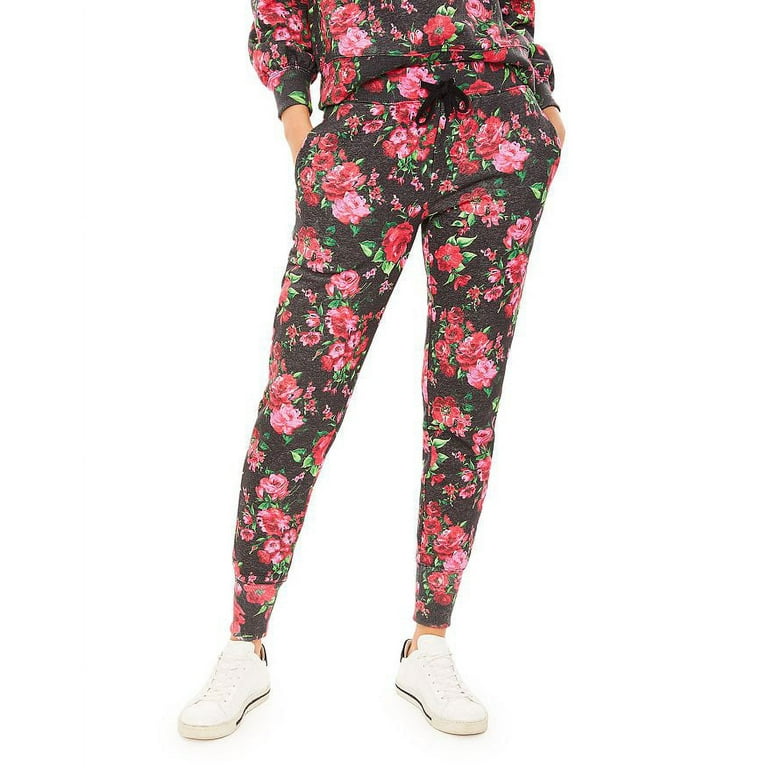 GENERATION LOVE Women's Fleece Isa Floral Print Sweatpants Black/Pink  S,$148 NWT