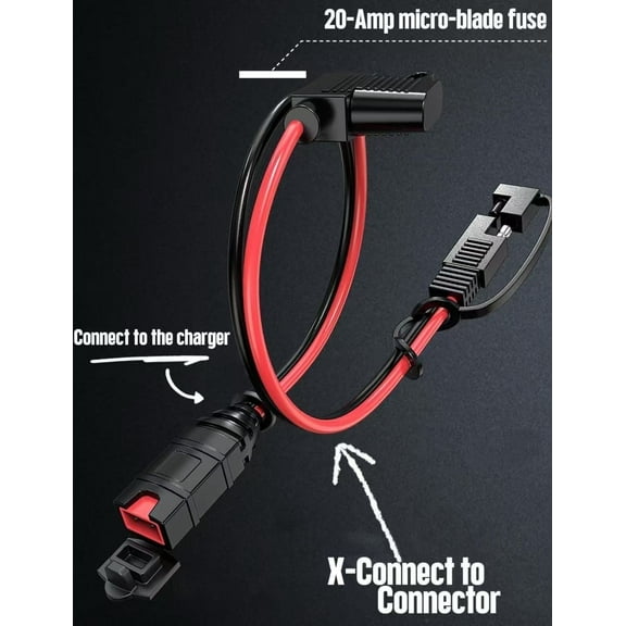 2 PACK 1FT SAE Extension Cord Compatible with NOCO Genius Smart Battery Chargers, 14AWG Heavy Duty SAE Connector Cable, 20A Fuse Waterproof Plug for Motorcycle/ATV/UTV/Auto, Tool-Free