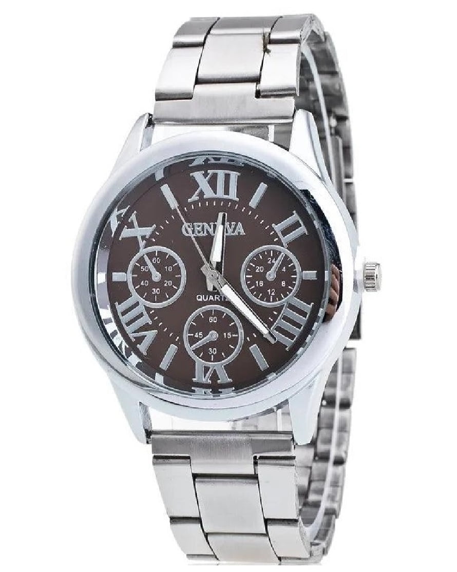 Classic Platinum Collection Silver Tone 39mm Black Dial Roman Numerals Stainless Steel Quartz Wrist Watch