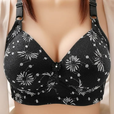 GENGING Ladies Tops Clearance Fashion Ladies Bralettes Solid Color Wireless Lace Flower Decoration Pad Gathering Daily Bra