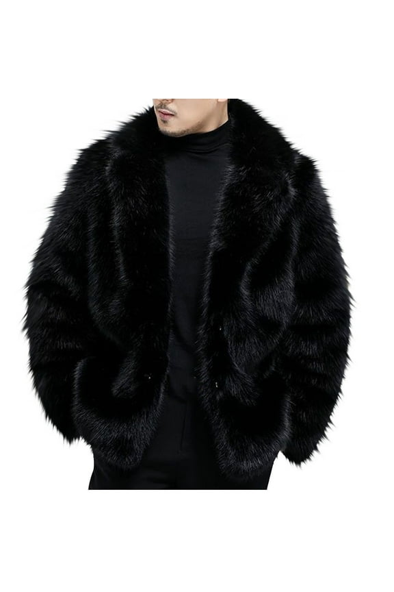 Men's Faux Fur Jacket Fuzzy Fleece Cardigan Oversize Long Sleeve Outwear Fall Winter Thermal Coats Overcoat