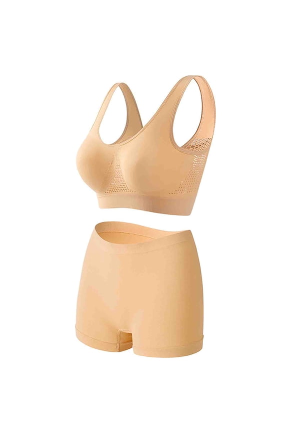 Set of Sports Bras and Shorts with Racer - Back Style and Mesh Ventilation Detailing