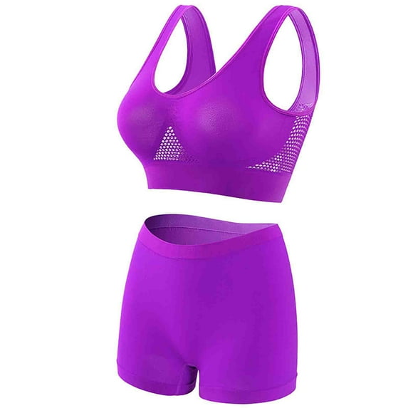 GENGING Set of Sports Bras and Shorts with Racer - Back Style and Mesh Ventilation Detailing