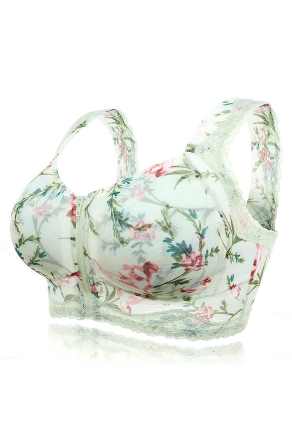Up to 65% Off Womens Bras Zero-pressure Enjoy Summer Front Zipper Wireless Flower Bra