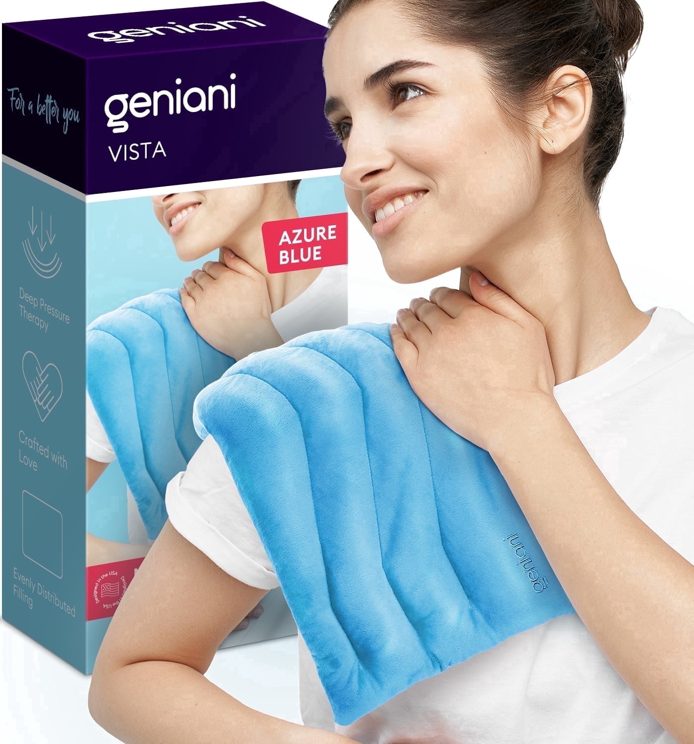 Geniani Microwavable Heating Pad for Neck, Shoulders & Muscle Relief – Cordless Hot & Cold Pad with Ultra-Soft Fabric for Pain & Cramps Comfort (8"×17", Azure Blue)