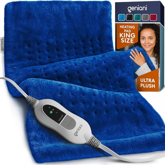 Geniani XL Heating Pad for Back & Cramps Relief – Heat Pad with Auto Shut Off, Ultra-Soft Machine Washable Fabric, Everyday Comfort for Home & Office (12"×24", Space Blue)