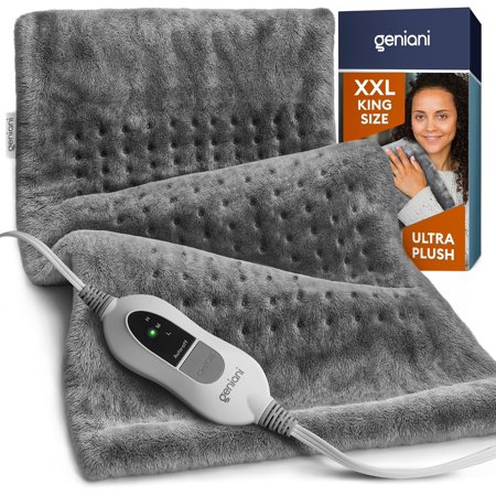 Geniani XXL Heating Pad for Back & Cramps Relief – Heat Pad with Auto Shut Off, Ultra-Soft Machine Washable Fabric for Full-Body Comfort (18"×26", Navy Gray)