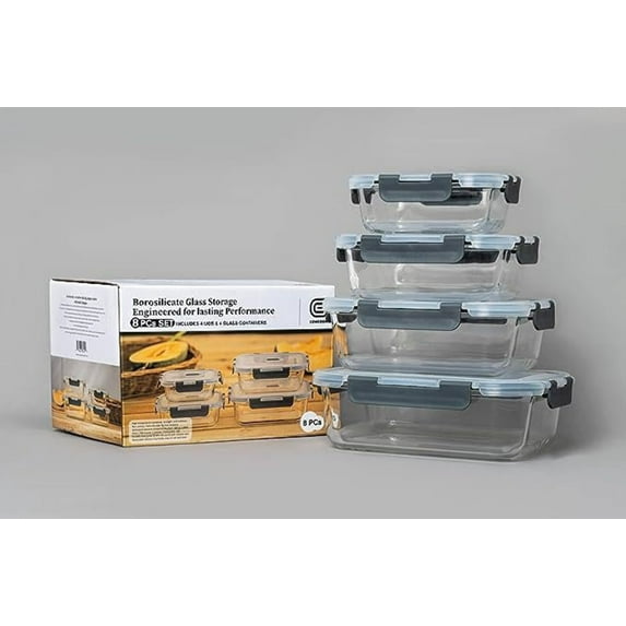 GENICOOK 8pc Rectangle Cool Lock container with Steam Vent set, Microwavable, Food Container