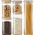 thumbnail image 1 of Genicook Glass Food Storage Jars,Spaghetti Pasta Storage Container,Borosilcate Glass Canister Set with Eco-Friendly Bamboo Lids for Noodles Flour Cereal Coffee Beans - 10 pc set, 1 of 5