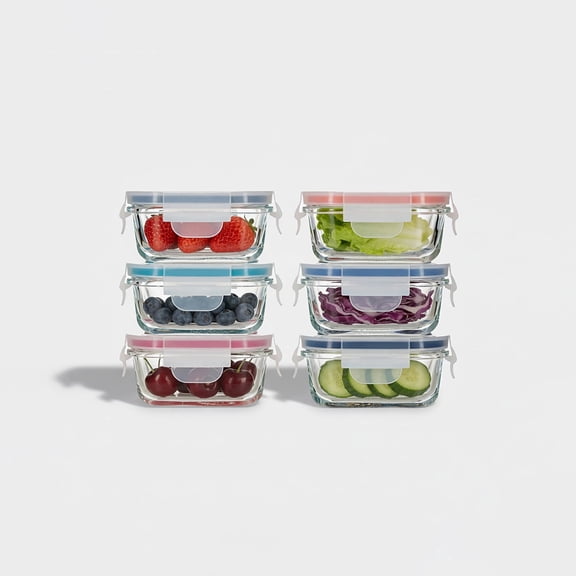 GENICOOK Borosilicate Glass Small Baby-Size 4.3*3.0*2.0, Meal and Food Storage Containers, Rectangular Shape - 12 pc Set (6 Containers - 6 Matching Lids)