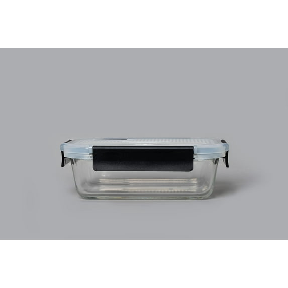 GENICOOK Rectangle Borosilicate Glass Container with Stainless Steel Utensils, 35.5oz, Microwavable