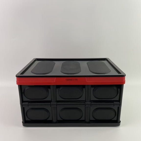 GENICUTS Plastic cases, 30 Liter Collapsible Storage Bin with Lid, Durable Plastic Folding Storage Crate, Stackable Storage Box Organizer Container