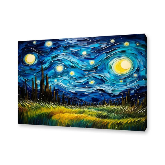 GENIE ART Starry Night Re-imaged 16inx12in Gallery Wrap Canvas Painting for Living Room, Bed Room & Office