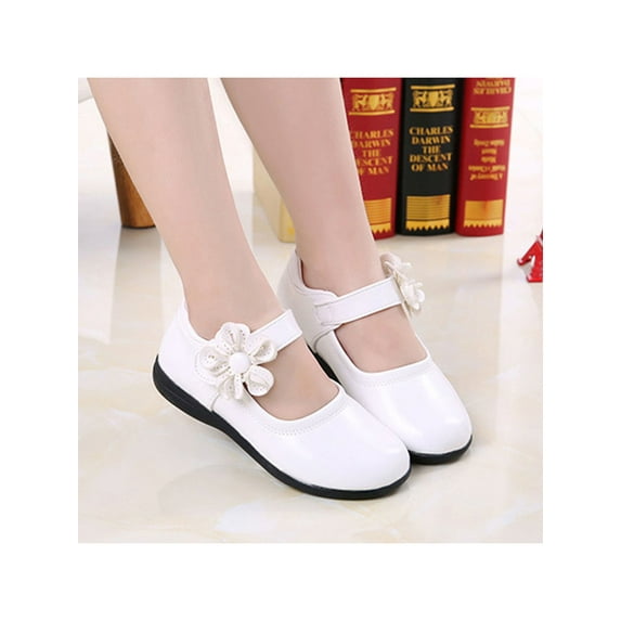 GENILU Kids Girls Faux Leather Shoes Loafers Flower Princess Party Flats Shoes