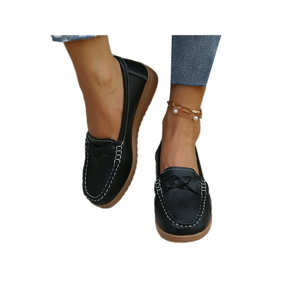 GENILU Loafers for Women Casual Slip On Flats Shoes Low Top Walking Boat Shoe Driving Moccasins Black 5.5