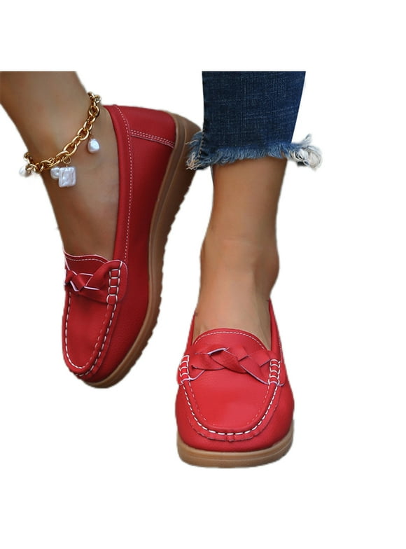 GENILU Loafers for Women Casual Slip On Flats Shoes Low Top Walking Boat Shoe Driving Moccasins Red 7