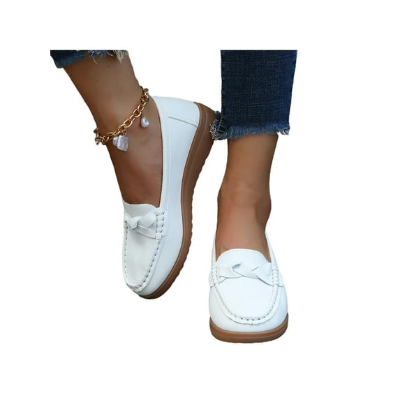 GENILU Loafers for Women Casual Slip On Flats Shoes Low Top Walking Boat Shoe Driving Moccasins White 9