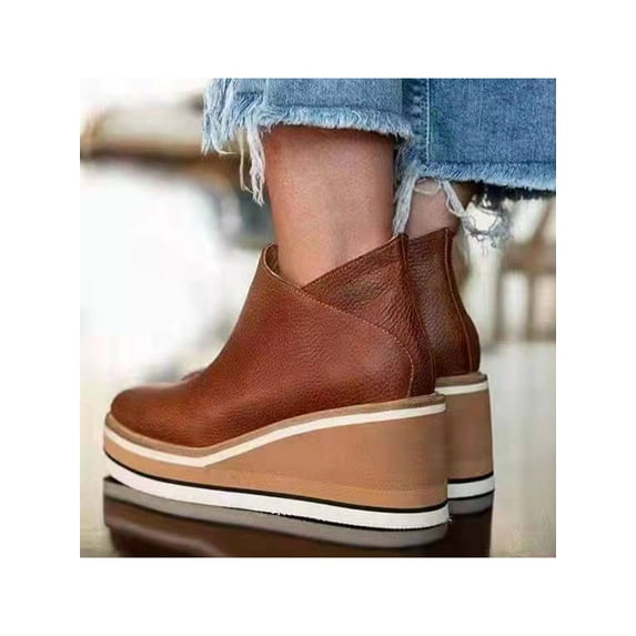 GENILU Women Platform Slip On Loafers Comfort Suede Moccasins Wide Low Top Wedge Shoes