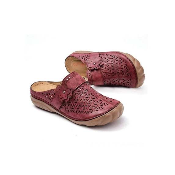 GENILU Women's Casual Slippers Summer Beach Graden Shoes Hollow Beathable Lightweight PU Leather Non Slip Sandals Indoor Outdoor