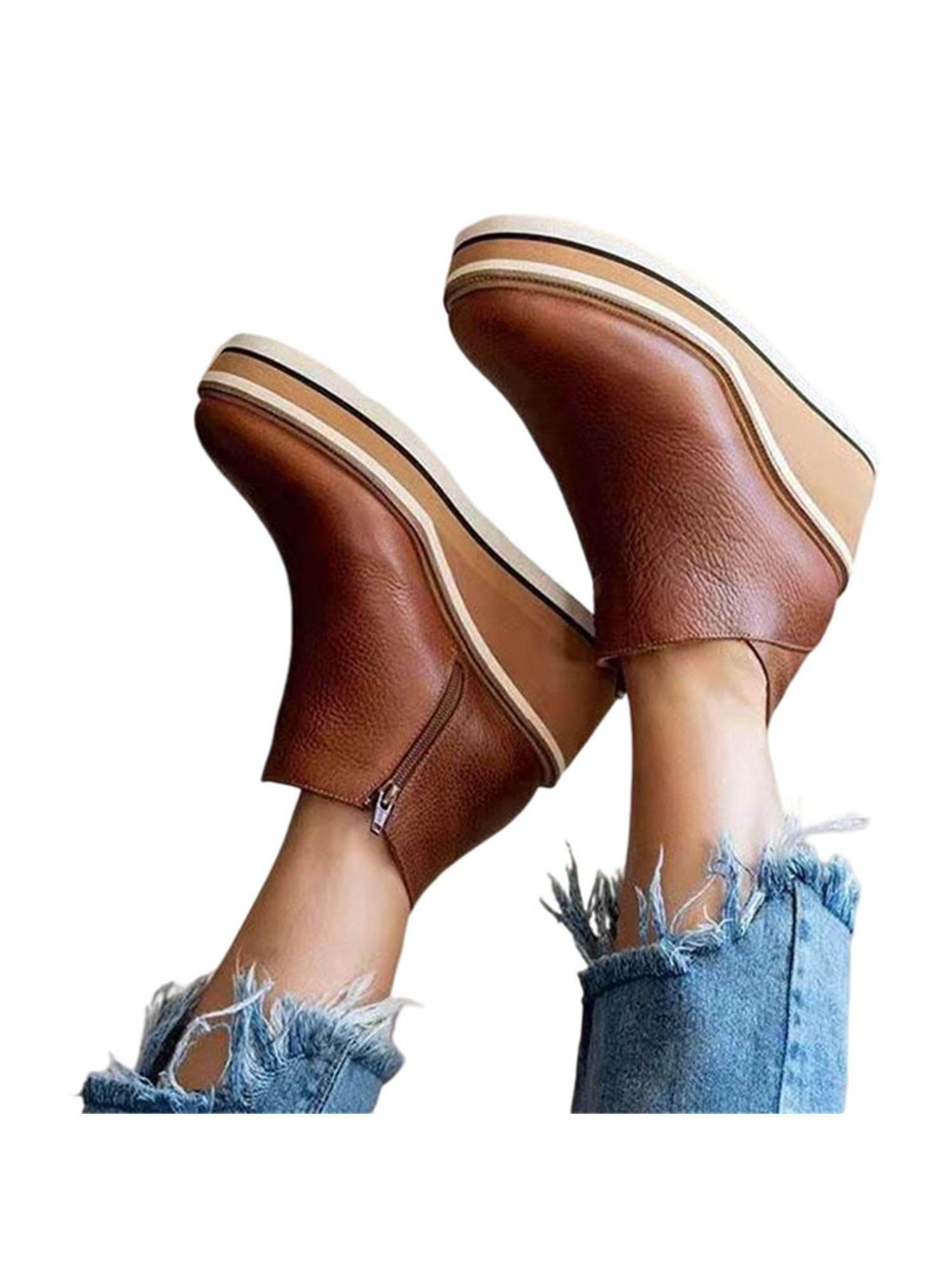 GENILU Women's Leather Platform Slip on Loafers Comfort Moccasins Low