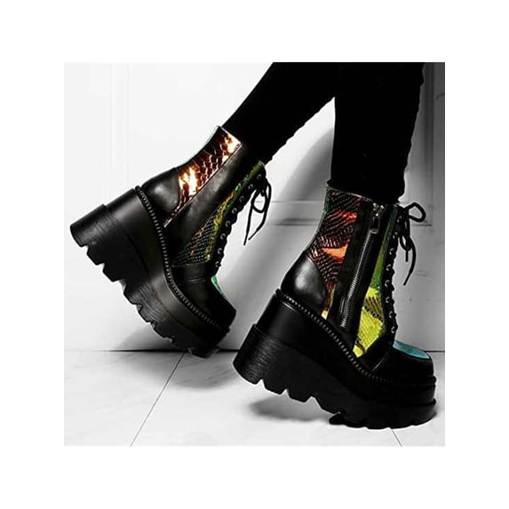 GENILU Womens Goth Platform Combat Punk Boots Chunky Heel Lace Up Ankle Booties