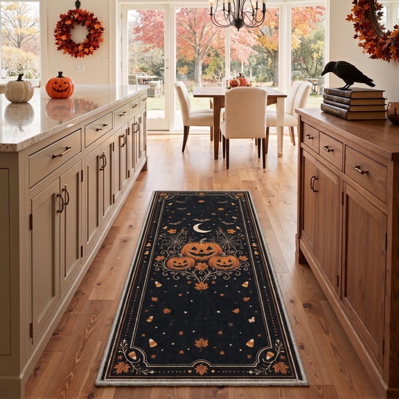 GENIMO 2'x6' Halloween Runner Rug, Washable Non Slip Soft Vintage Pumpkin Indoor Outdoor Hallway Runner for Porch Patio Kitchen Entryway, Smoky Orange