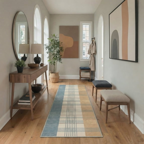 GENIMO 2' x 6' Minimalist Runner Rug, Machine Washable Non Slip Low Pile Hallway Runner Rug for Kitchen Laundry Room, Muted Neutral