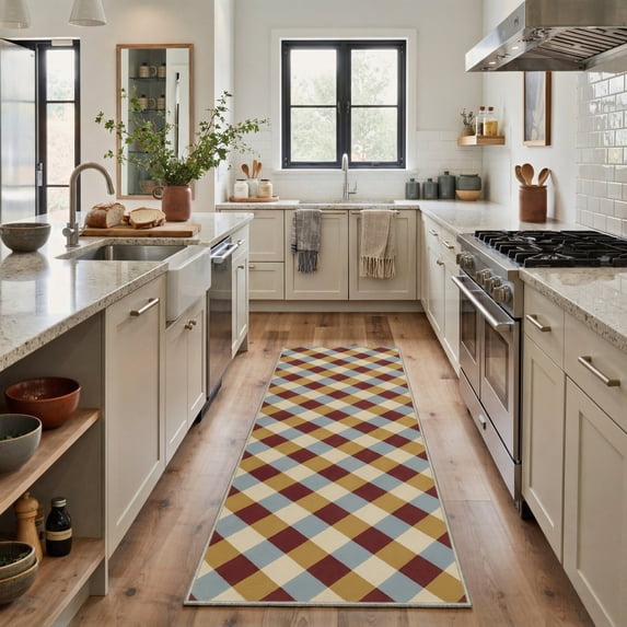 GENIMO 2' x 6' Runner Rug, Machine Washable Non Slip Low Pile Hallway Runner Rug for Kitchen Laundry Room, Muted Minimalist, Warm Earth