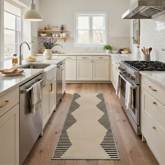 GENIMO 2' x 6' Runner Rug, Machine Washable Non Slip Low Pile Hallway Runner Rug for Kitchen Laundry Room, Neutral Minimalist, Warm Beige