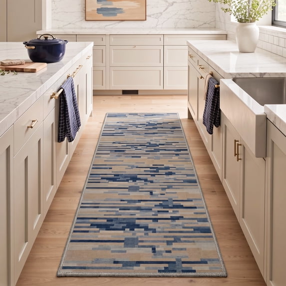 GENIMO 2'x6' Runner Rug, Washable Non Slip Soft Modern Hallway Runner for Kitchen Entryway Laundry Room, Sand Blue