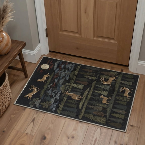 GENIMO 2'x3' Animal Print Area Rug, Machine Washable Non Slip Low Pile Rug for Entryway Front Door Kitchen Bathroom, Forest Green