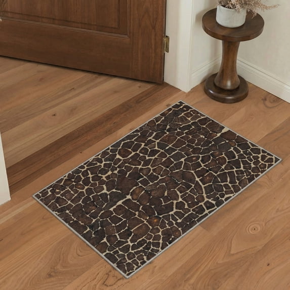 GENIMO 2'x3' Animal Print Area Rug, Machine Washable Non Slip Low Pile Rug for Entryway Front Door Kitchen Bathroom, Mocha Brown