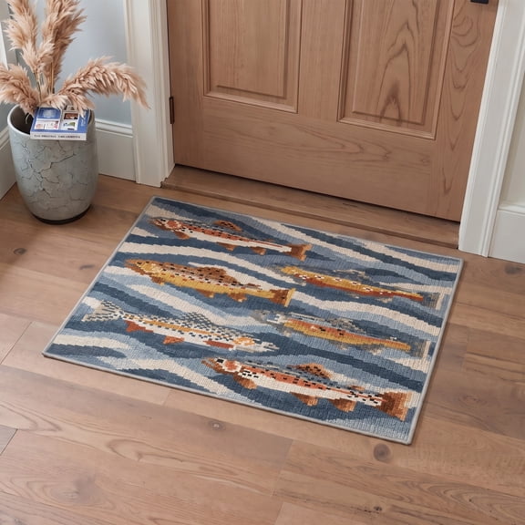 GENIMO 2'x3' Area Rug for Entryway, Machine Washable Non Slip Low Pile Indoor Door Mat for Front Door Kitchen Bathroom, Natural Animal Print, Slate Blue