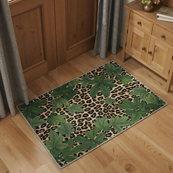 GENIMO 2'x3' Area Rug for Entryway, Machine Washable Non Slip Low Pile Indoor Door Mat for Front Door Kitchen Bathroom, Soft Animal Print, Forest Green