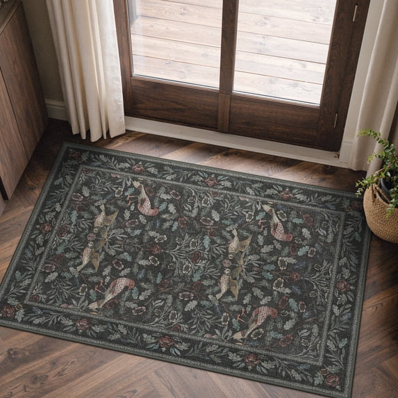 GENIMO 2'x3' Area Rug for Entryway, Machine Washable Non Slip Low Pile Indoor Door Mat for Front Door Kitchen Bathroom, Soft Modern Art, Dusty Charcoal