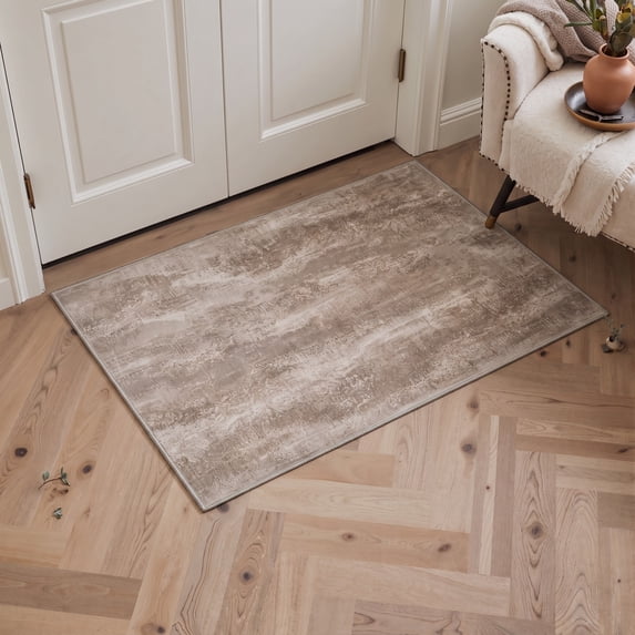 GENIMO 2'x3' Area Rug, Machine Washable Non Slip Low Pile Rug for Entryway Kitchen Bathroom Front Door, Artistic Abstract, Dusty Taupe